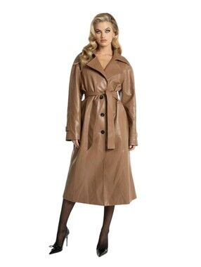 #1327 Ava & Viv Tan Faux-Leather Trench Coat with Belt